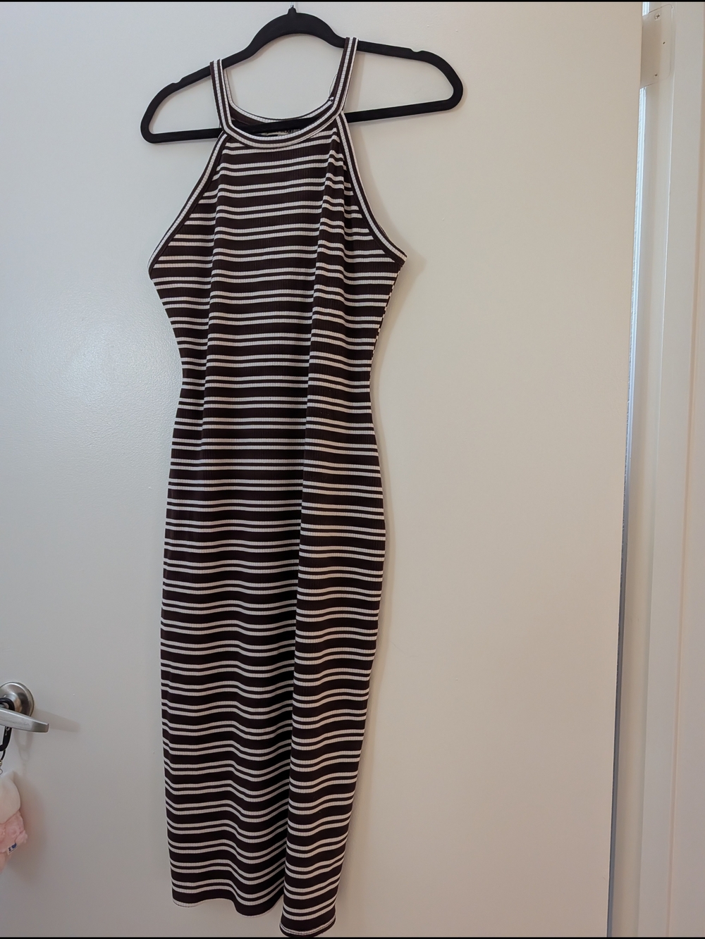Striped Black and White Halter Midi Dress